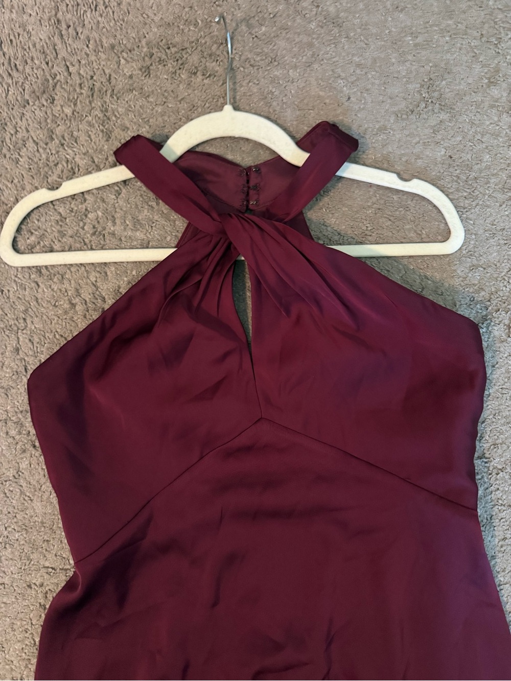 Azazie and Barbie Collab Elegant Burgundy Halter Dress - Sleeveless Evening Gown - Picture 6 of 8